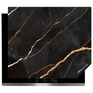 Inductie Beschermer - Afdekmat - Luxe Zwart Marmerlook met Gouden Aders