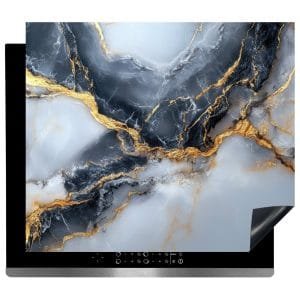 Inductie Beschermer - Afdekmat - Luxe Blauw En Grijs Marmerlook