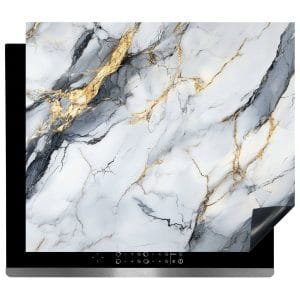 Inductie Beschermer – Afdekmat - Wit Luxe Marmer met Gouden Aders