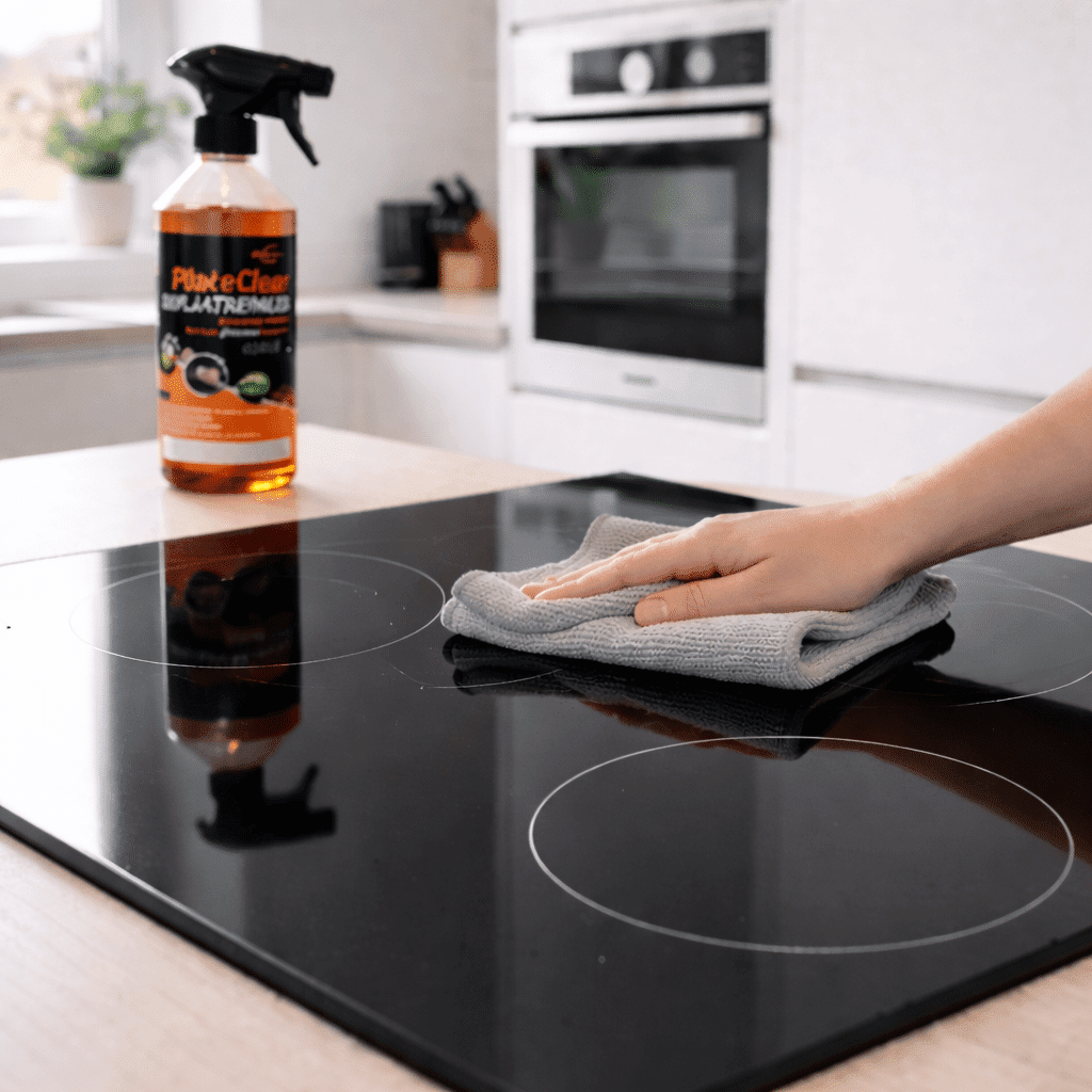 Iemand maakt een kookplaat schoon